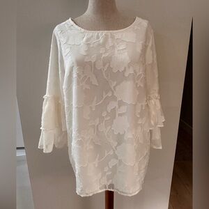 Elle White Blouse with Textured Floral Detail